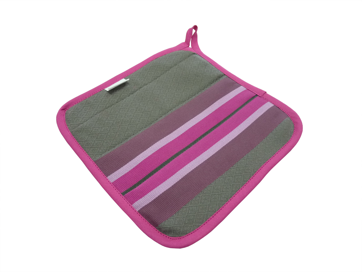 Gant four et Manique coton gris et fushia - Tissages cathares