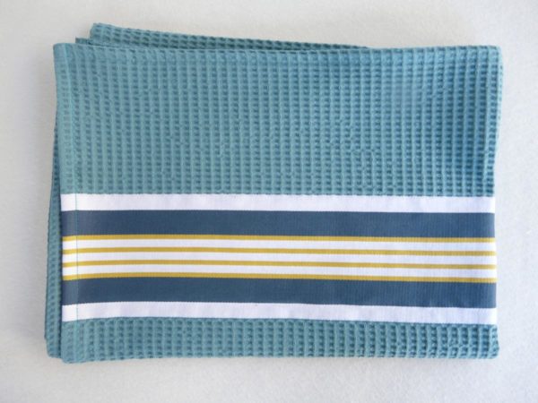 Drap de bain en coton bleu NID D'ABEILLE