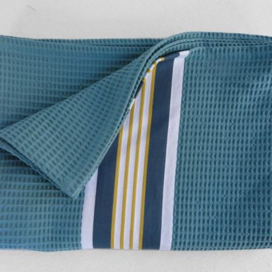 Drap de bain en coton bleu NID D'ABEILLE