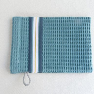 Set drap de bain, serviette, gant de toilette en coton bleu NID D'ABEILLE