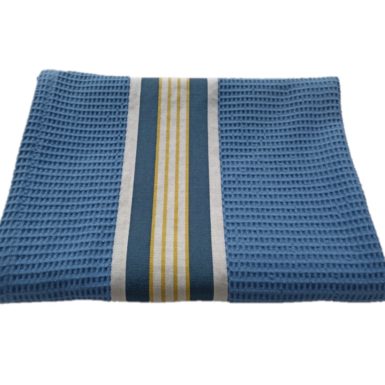 Drap de bain en coton bleu NID D'ABEILLE