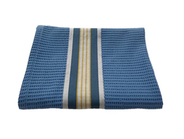 Drap de bain en coton bleu NID D'ABEILLE