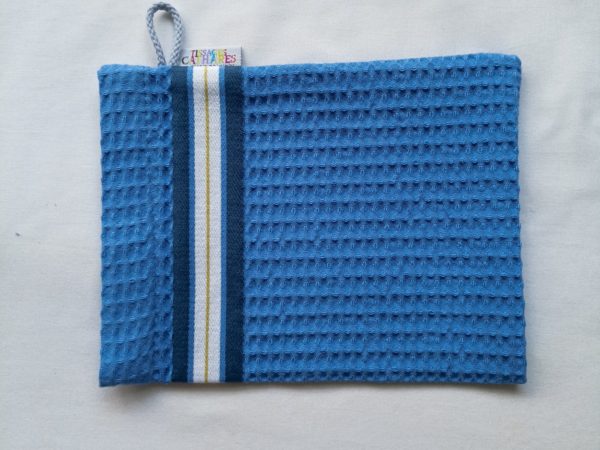 Gant de toilette en coton bleu NID D'ABEILLE