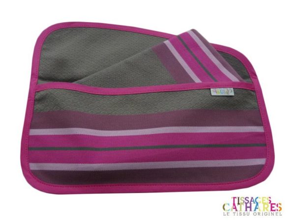 Pochette serviette en tissu gris et fushia PUIVERT – Image 2
