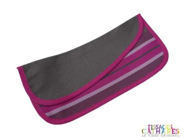 Pochette serviette en tissu gris et fushia PUIVERT