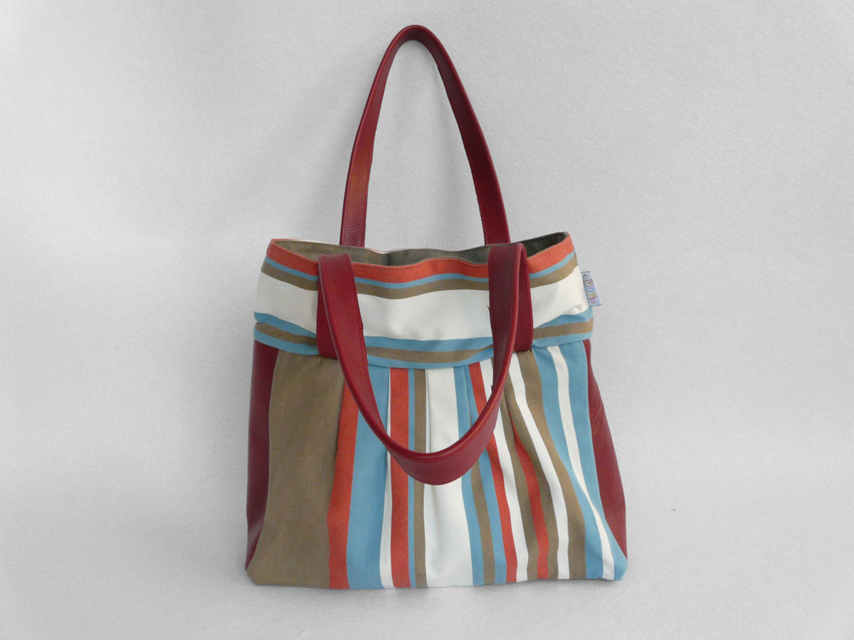 Sac toile et cuir bleu Azur et rouge TISSAGES CATHARES