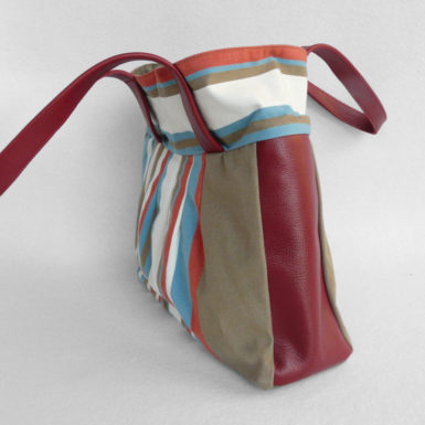 Sac toile et cuir bleu rouge FOIX