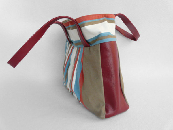 Sac toile et cuir bleu rouge FOIX