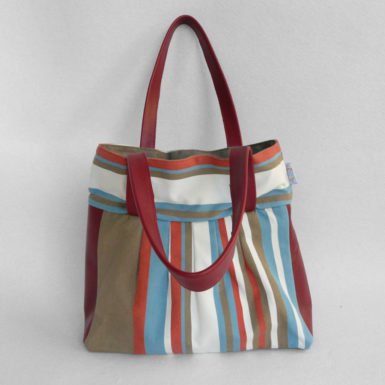 Sac toile et cuir bleu rouge FOIX