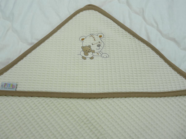 Cape de bain bébé en nid d’abeille broderie Ourson