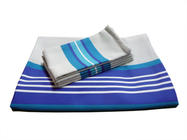 Ensemble nappe et serviettes en coton bleu océan PUIVERT