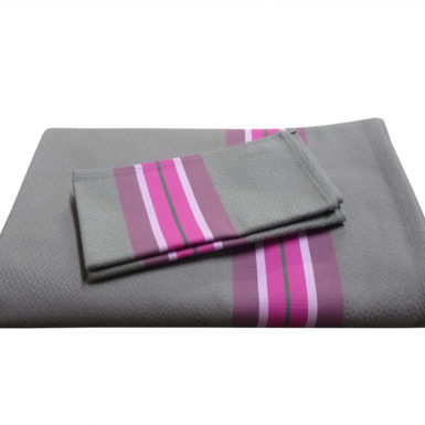 Ensemble nappe et serviettes gris anthracite et rose PUIVERT