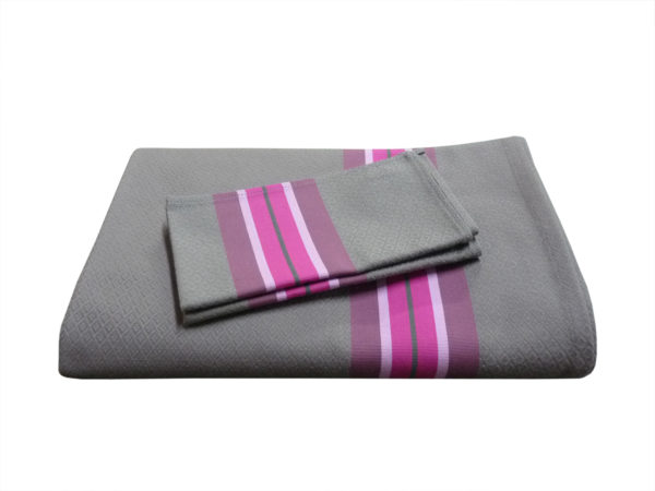 Ensemble nappe et serviettes gris anthracite et rose PUIVERT