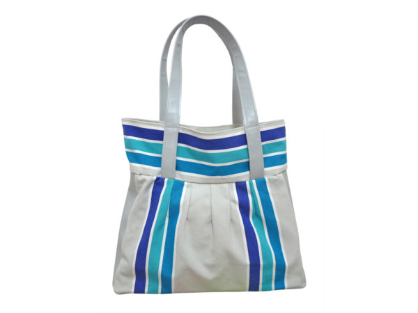 Sac toile et cuir rayure bleue TISSAGES CATHARES