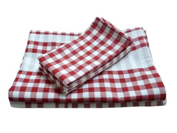 Ensemble nappe et serviettes vichy rouge GUINGUETTE