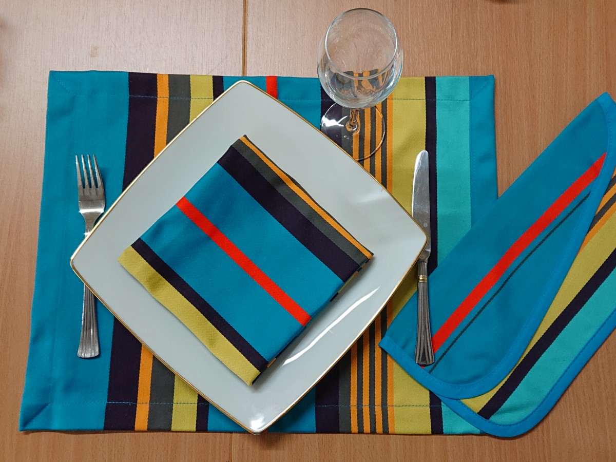 Serviette de table bleu lagon MIREPOIX - Tissages cathares