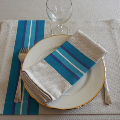 set de table tissu rectangulaire bleu puivert