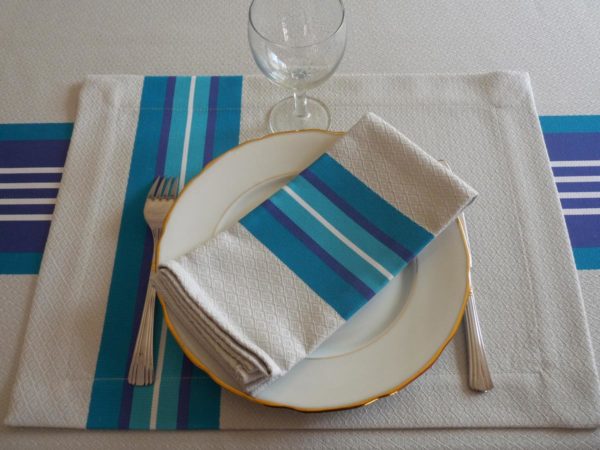 set de table tissu rectangulaire bleu puivert