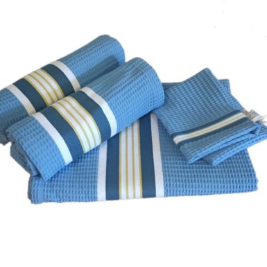 Set de bain complet en coton bleu NID D'ABEILLE