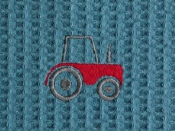 Bavoir en nid d'abeille bleu broderie Tracteur rouge – Image 2