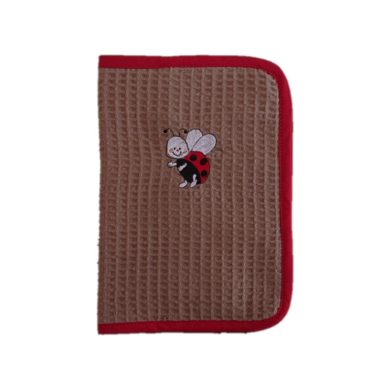 Protège carnet de santé en nid d'abeille mastic broderie coccinelle