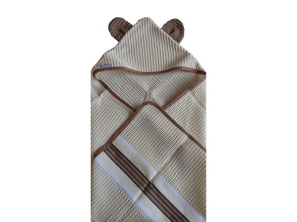 Cape de bain bébé en nid d'abeille naturelle avec oreilles
